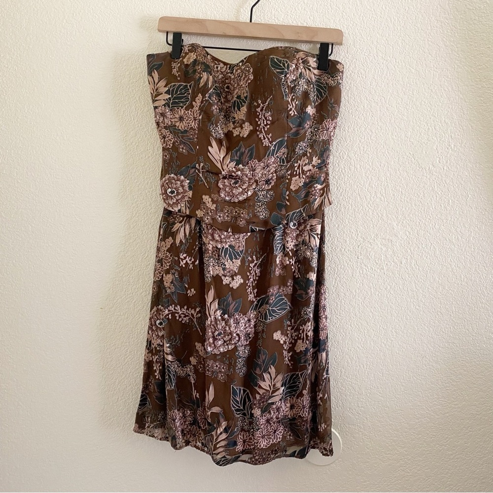 Vintage Avanti Designs Brown Corset Strapless Dress Floral Beaded Y2K Whimsigoth